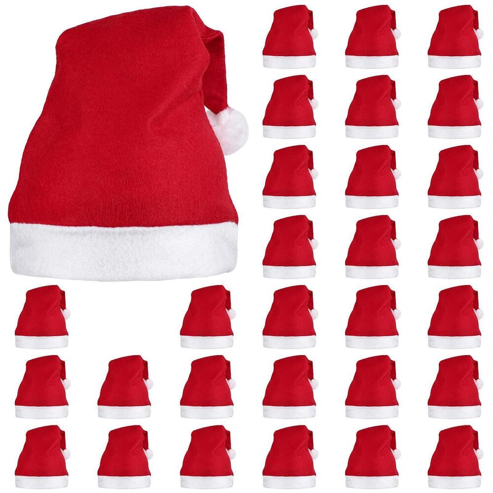 5245 30 Pack Santa Red Hat Short Plush with White Cuffs Non-woven Fabric